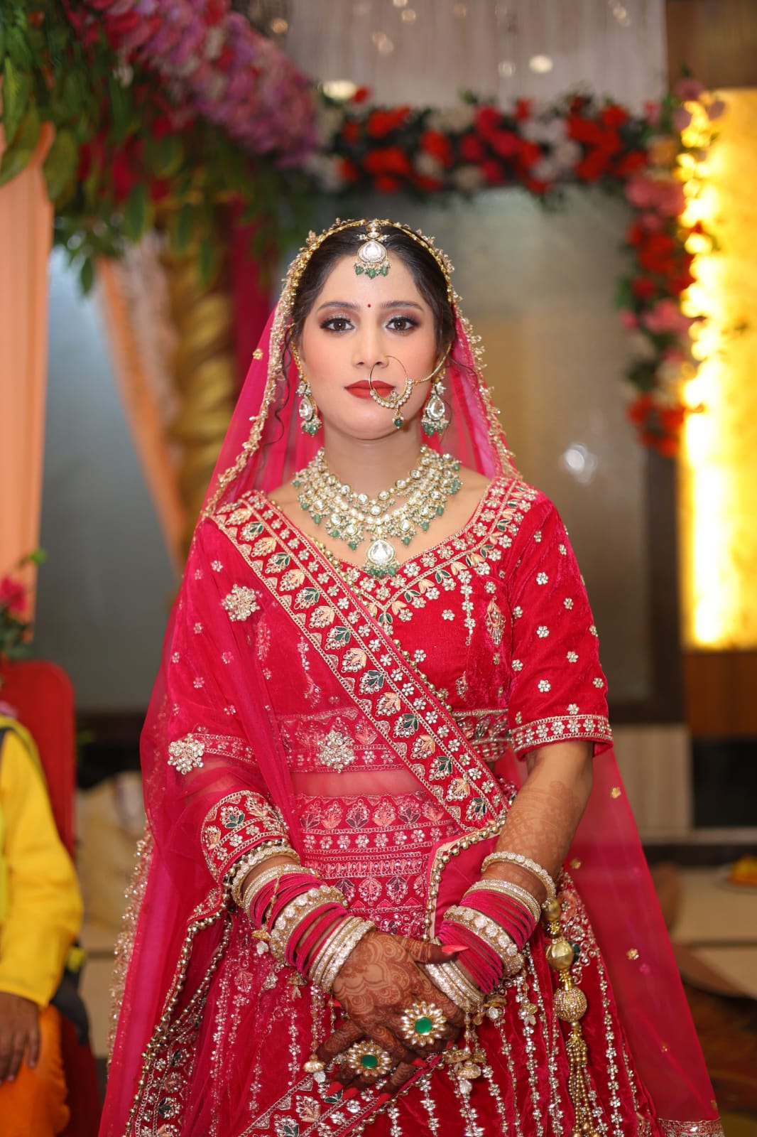 Soft glam bridal makeup with radiant glow and elegant finishing.