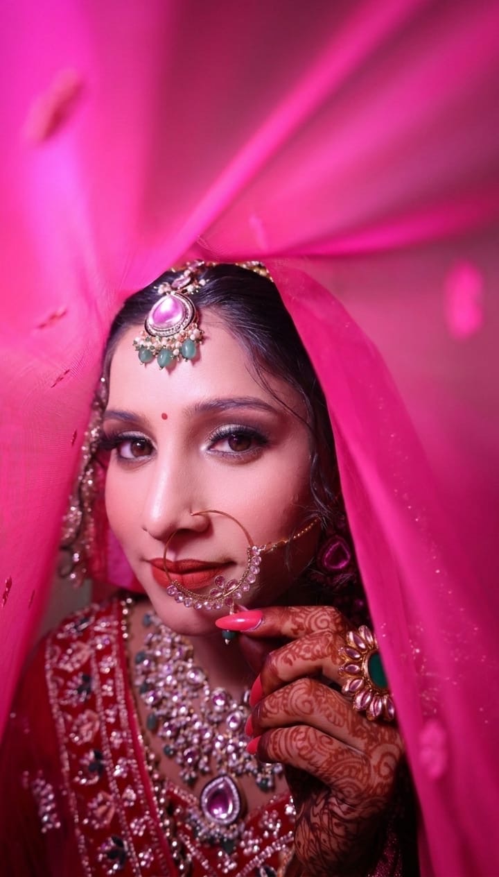 A radiant engagement makeup look with soft glam eyes, glowing skin, and a graceful finish designed to make the bride-to-be shine on her special day.